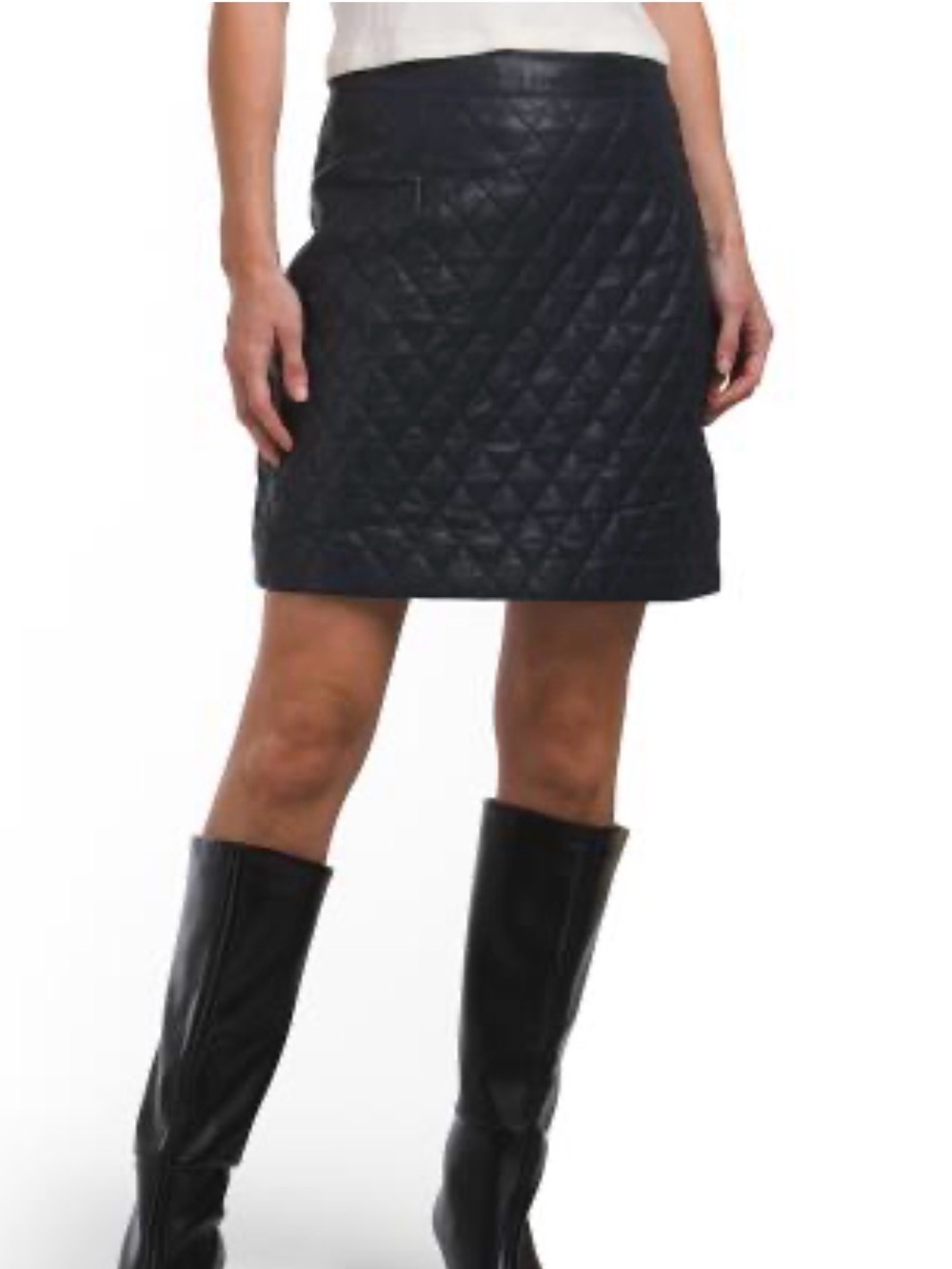 Bod & Christensen Quilted Navy Leather Mini Skirt